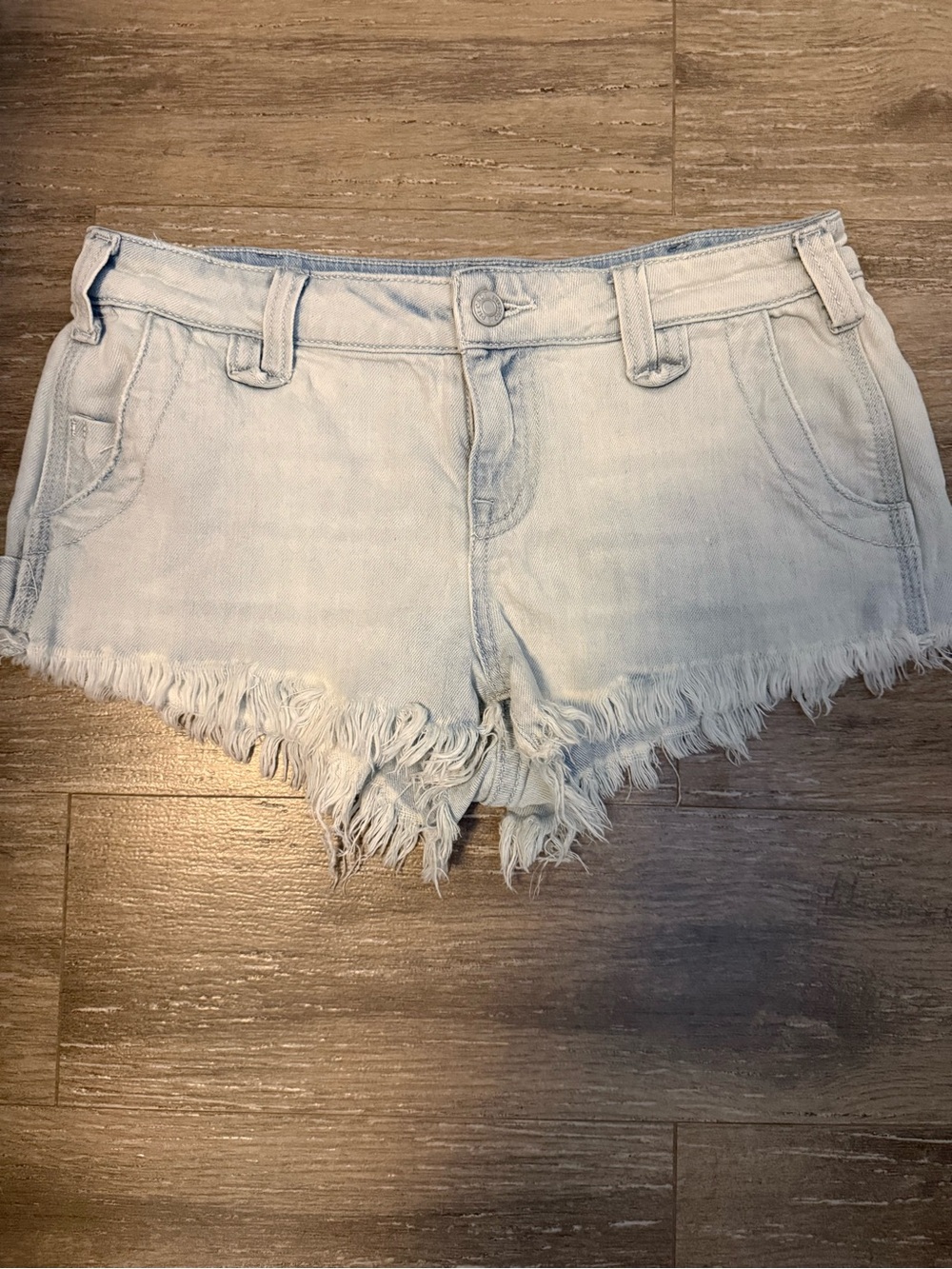 Pilcro Light Wash Frayed Denim Shorts